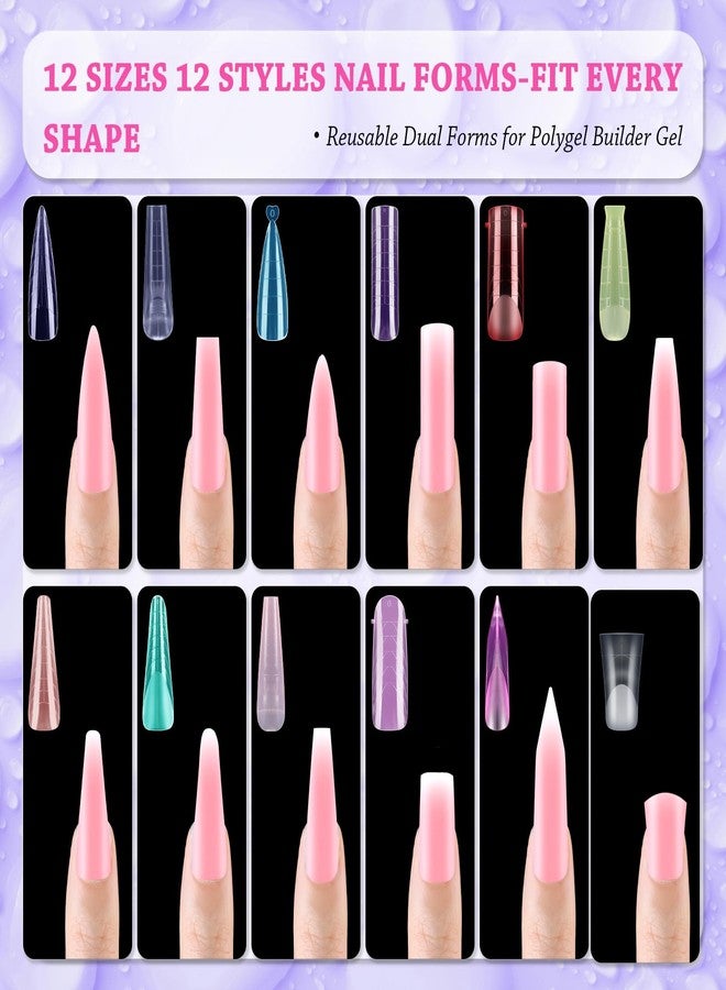 Outopen 288pcs Long Mixed Dual Nail Forms Clear Multicolor Full Cover Nail Art Mold with Scale for Polygel Extension Beginners DIY Manicure 12 Styles Long Duck Stiletto Square Almond Mixed Nail Forms - Image 5